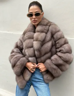 Шуба из меха соболя в оттенке торторо - фото 0