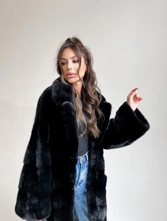 Черная норковая шуба из аукционной норки NAFA - фото 1