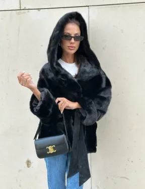 Черная норковая шуба с капюшоном - автоледи - фото 0