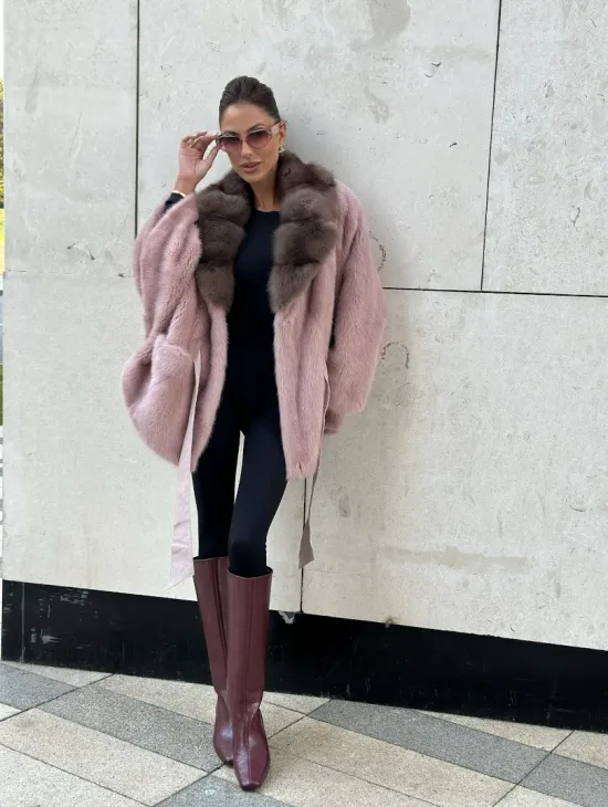 Пудра летучка из меха норки, воротник куница - фото 5