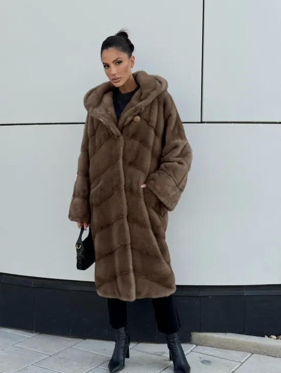 Женская норковая шуба NAFA MINK с капюшоном - цвет пастель - фото 0