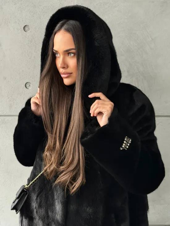 Шуба из норки Blackglama с капюшоном - фото 7