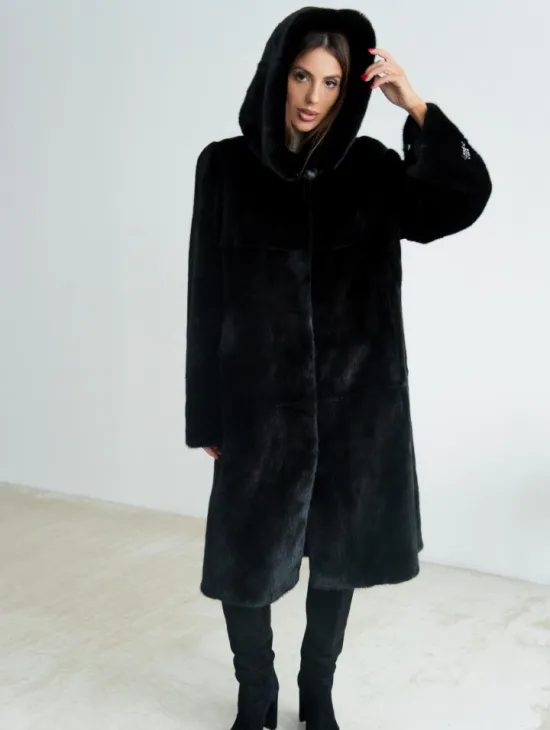 Норка BLACKGLAMA пластины с капюшоном - фото 0