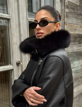 Дубленка из натуральной овчины с мехом песца - фото 6