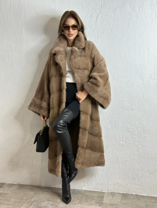 Роскошное манто из аукционной норки - цвет пастель - фото 5