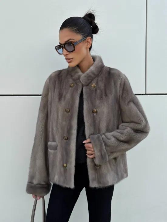 Жакет норковый в цвете сапфир - фото 4