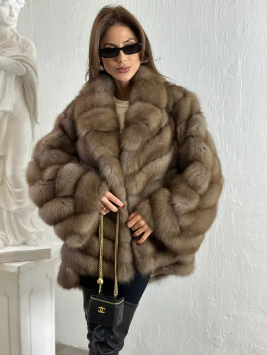 Жакет из куницы с шалью - фото 0