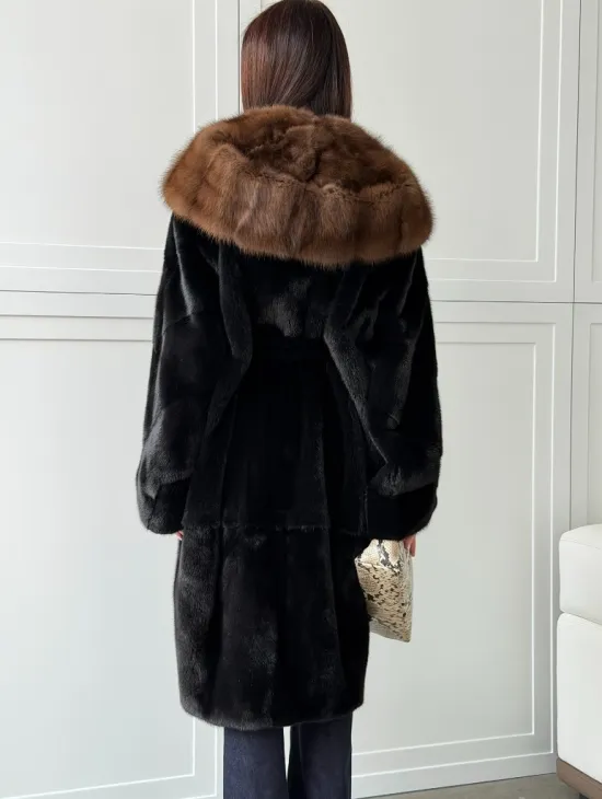 Норковая шуба фасон баллон с капюшоном куница - фото 8