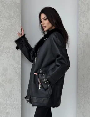 Черная дубленка - авиатор на тоскане - фото 7