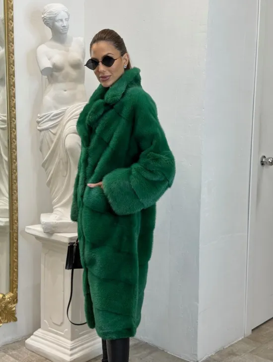 Норка паркет английский воротник - цвет изумруд - фото 5