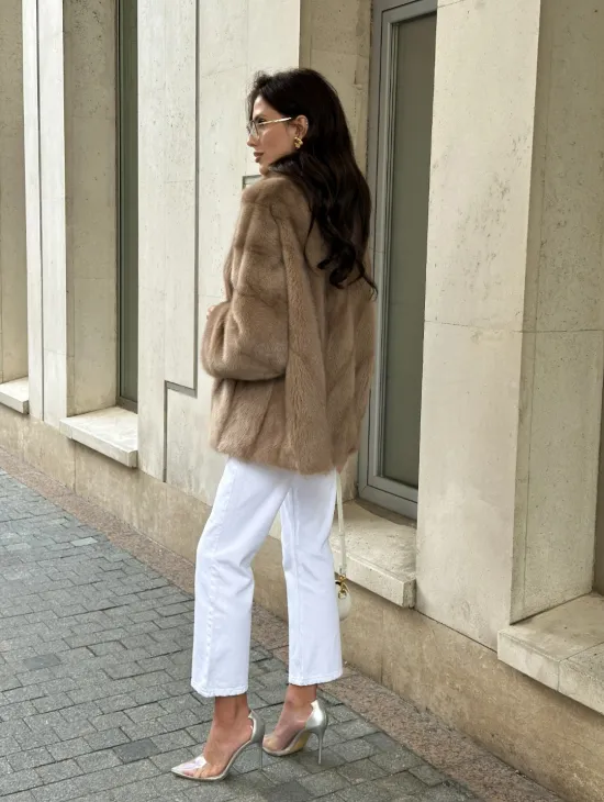 Короткая норковая шуба на молнии - цвет пастель - фото 9