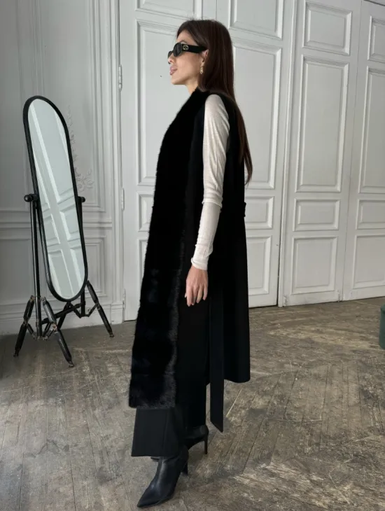 Стильное кашемировое пальто с мехом норки - фото 4