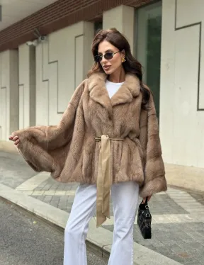 Шуба автоледи из норки цвет бежевый - фото 11