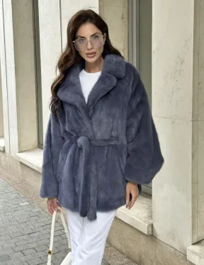 Шуба норковая летучая мышь - цвет джинс - фото 0