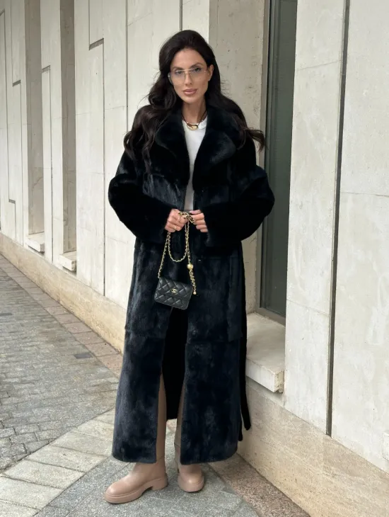 Черная норковая шуба NAFA MINK с поясом в пол - фото 10