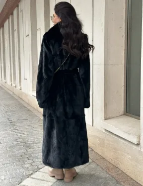 Черная норковая шуба NAFA MINK с поясом в пол - фото 5