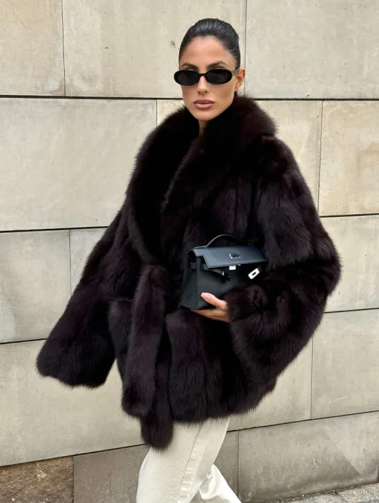 Шуба - жакет из меха куницы в цвете BURGUNDY - фото 8